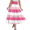 thumbnail image 5 of Women’s A-Line Midi Skirt with Elastic Waistband and Drawstring Striped Print Casual Loose Fit Flowy Tiered Design Hot Pink L, 5 of 5