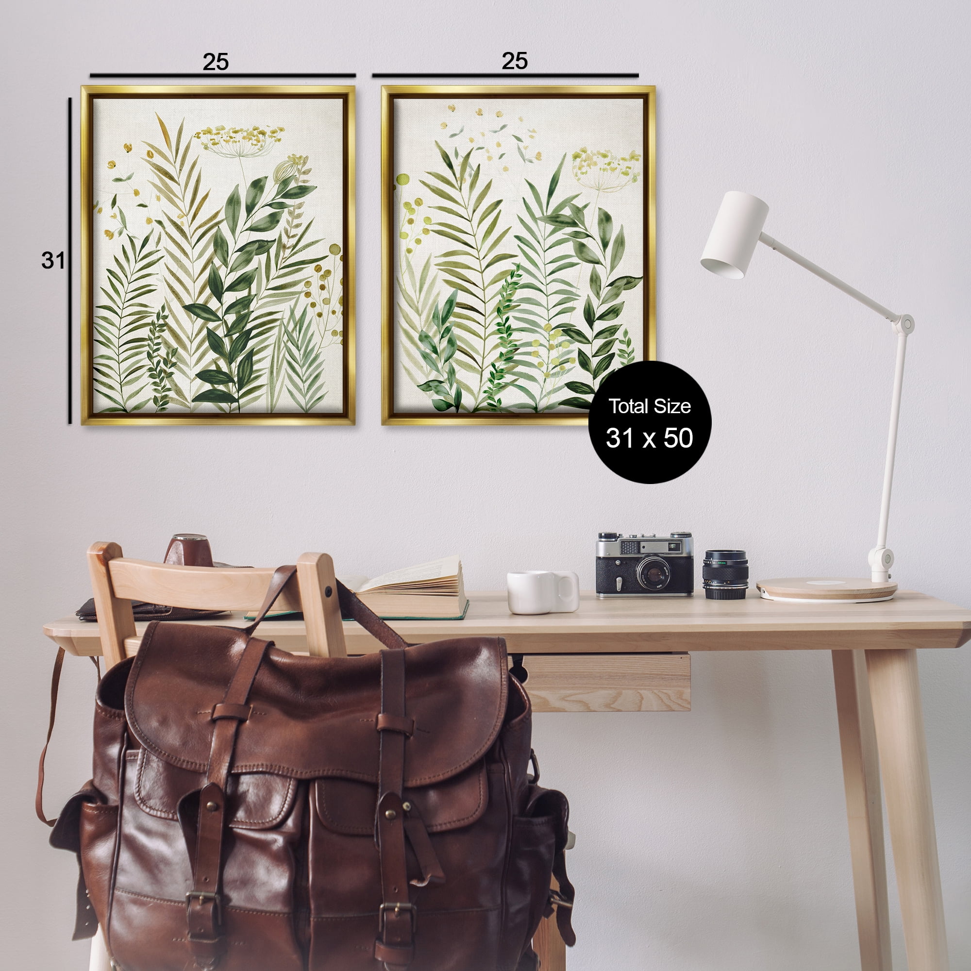 Stupell Industries Varied Leaves & Fronds Plants & Flowers Painting Gold Floater Framed Canvas Art Print Wall Art, 31 x 25, Set of 2
