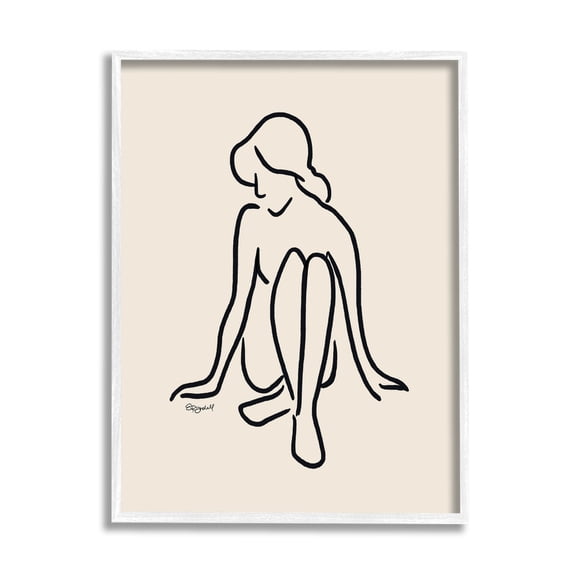 Stupell Industries Relaxing Girl Doodle Style Line Drawing Graphic Art White Framed Art Print Wall Art, Design by Elizabeth Tyndall