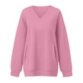 thumbnail image 4 of VV AVEORS Womens Sweatshirts No Hood Loose Fit Long Sleeve V Neck Casual Sweatshirt Fall Fashion Comfort Winter Hoodless Hoodies Pink S, 4 of 8