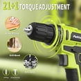 thumbnail image 5 of Pulituo 20V Cordless Drill Driver Kit, Home Tool Set with 20V Lithium-Ion Drill, 119PCS All-Purpose Kit, 21+1 Torque, 2-Speed, DIY & Home Repairs(green), 5 of 9