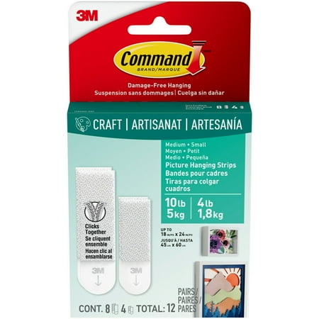 Command Medium and Small Picture Hangers, Holds 4 & 10 lbs, White, 8 Medium, 4 Small Adhesive Strips
