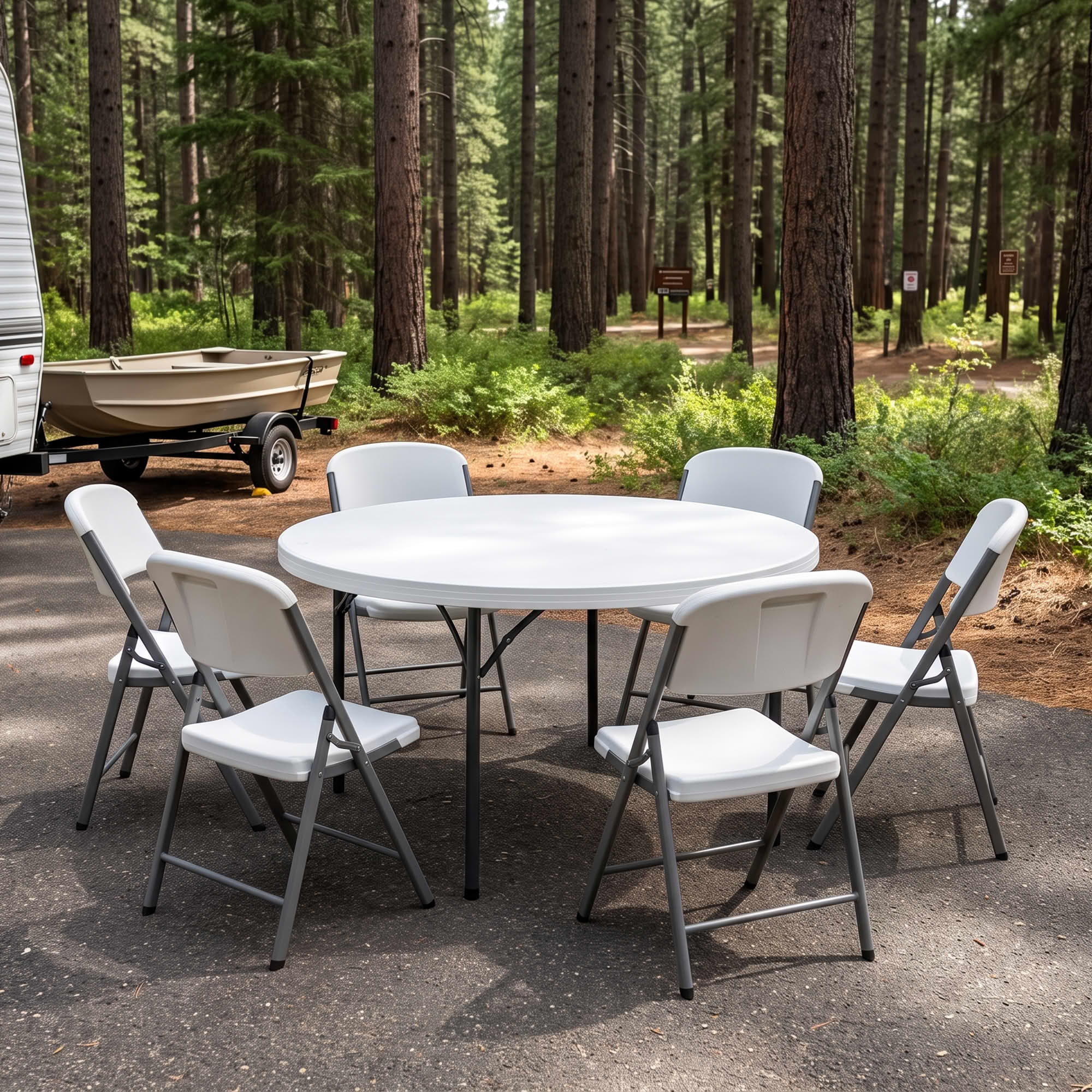 MAYEERTY 71" White Round Blow Mold Folding Table, Foldable Metal Legs Portable Dining Table for Outdoor Party Event