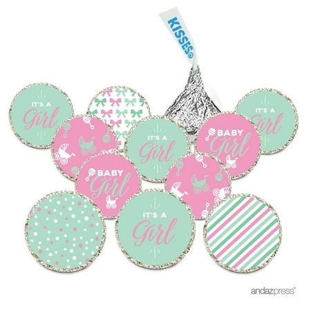 - Chocolate Drop Labels, Fits Hershey's Kisses, Ultimate Girl Baby Shower Collection, Pink and Mint Green, 216-Pack