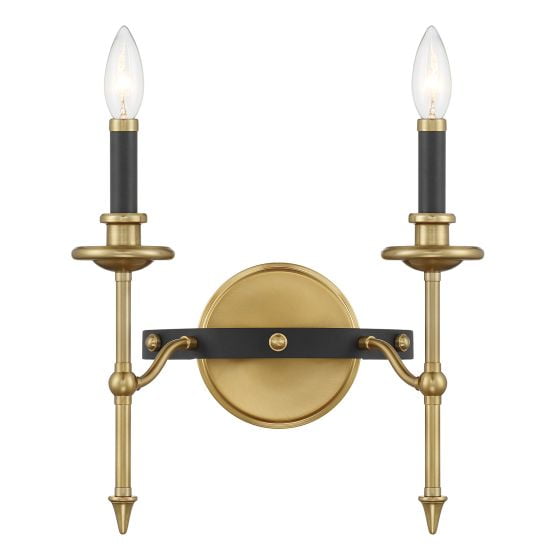 Savoy House 9-9510-2-143 Consulate 2-Light Wall Sconce in Matte Black and Warm Brass