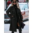 thumbnail image 5 of Women'S Wool Pea Coat Double Breasted Fleece Trench Coat Mid Long Winter Wool Blend Overcoat Dressy Outfit Black XL, 5 of 7