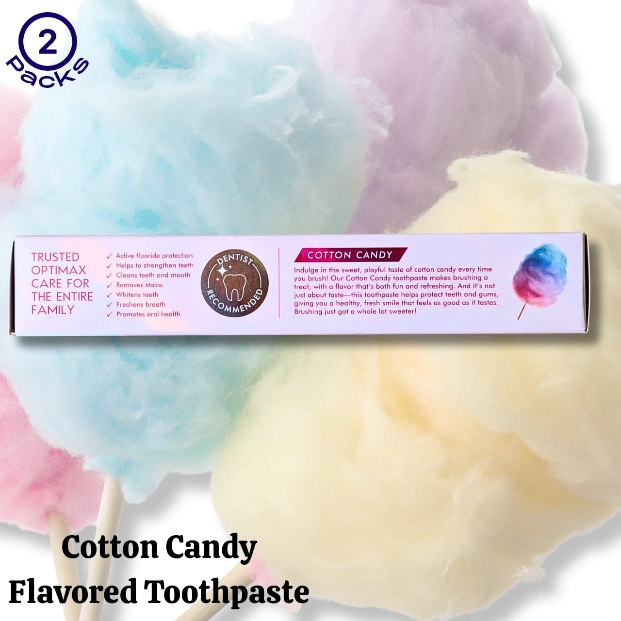 Optimax Cotton Candy Flavored Anticavity Toothpaste, Pack of 2, 2.8 oz Each