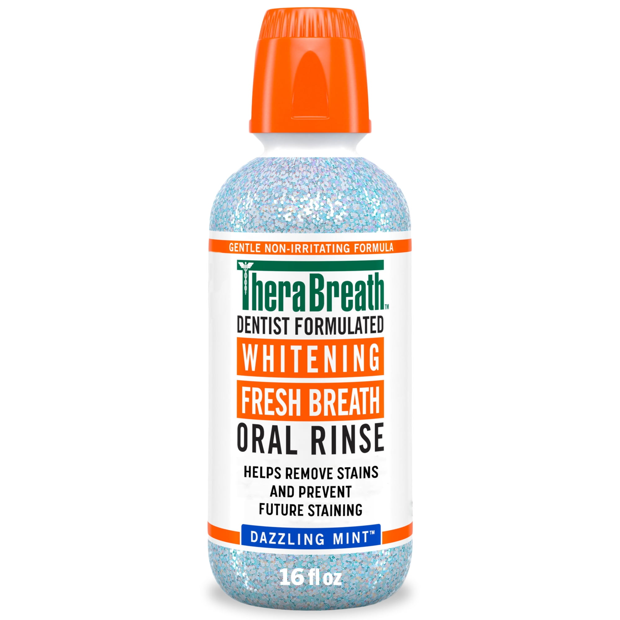 TheraBreath Whitening Alcohol-Free Mouthwash, Fresh Breath Mouthrinse, Dazzling Mint, 16 fl oz
