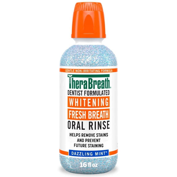 TheraBreath Whitening Alcohol-Free Mouthwash, Fresh Breath Mouthrinse, Dazzling Mint, 16 fl oz
