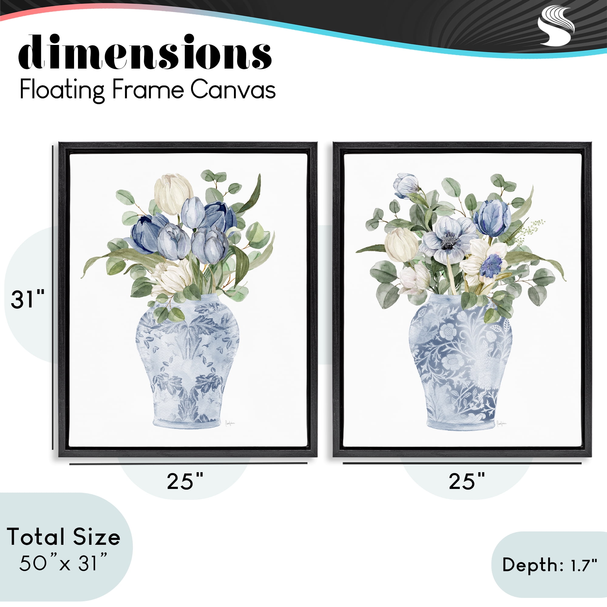 Stupell Industries Ornate Vase Tulip Collection 2 Piece Black Framed Floater Canvas Set, design by Livi Finn