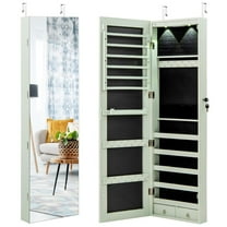 Resenkos Jewelry Armoire Cabinet, Jewelry Storage Chest,Wall and Door Mounted Mirrored Jewelry Cabinet with Lights-Green