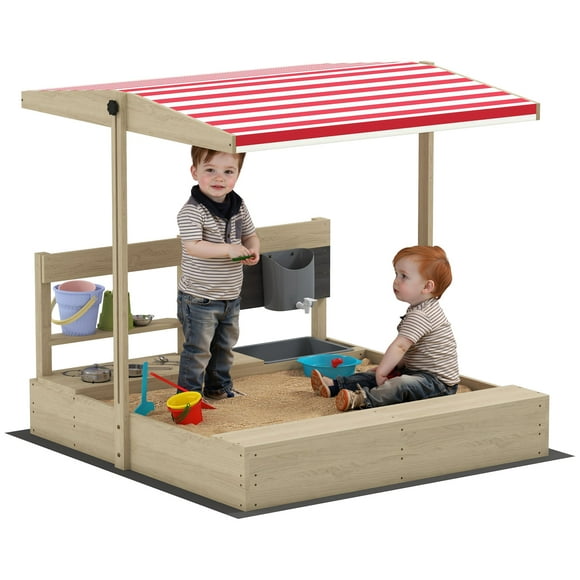 Outsunny Bac à Sable pour Enfants avec Couvercle, Bac à Sable en Bois pour l'Extérieur, Bois Naturel