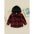 thumbnail image 2 of Bagilaanoe Toddler Baby Boy Hooded Jacket Plaid Long Sleeve Single-Breasted Shacket Coat with Pockets 1T 2T 3T 4T 5T 6T Kids Fall Casual Outwear, 2 of 8