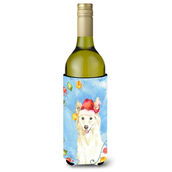 Carolines Treasures CK2500LITERK Christmas Lights White Collie Wine Bottle Beverage Insulator Hugger  Wine Bottle