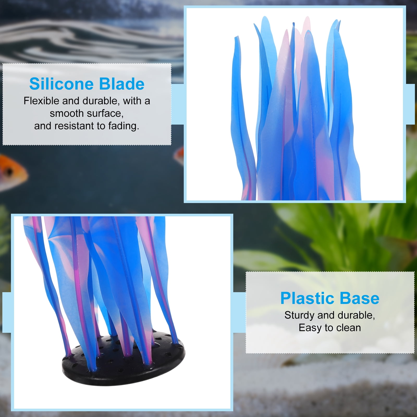 Uxcell Aquarium Decoration, 7"/10"/17" Plastic Fish Tank Plants Artificial Silicone Glowing Kelp Aquarium Plants Ornament, (Blue, 3 Pcs), Intended for Tall Fish Tank Decor / Landscaping