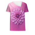 thumbnail image 3 of Women's Asymmetrical Neck Tee Floral Tshirts Short Sleeve Blouse Loose Tunic Tops Summer Clothes, 3 of 4