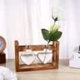 thumbnail image 3 of 2Pcs Heart Shape Glass Vases Hydroponics Planter Green Plant Container Flower Arrangement with Wooden Rack (Retro), 3 of 7
