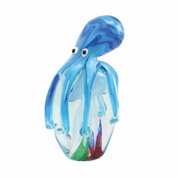 Blue Octopus Glass Paper Weight Figurine 5.5 Inch