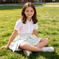 thumbnail image 6 of FRSASU Girls Summer Bow Tie Mini Skirt Cute Pleated High Shirred Waist Layered Ruffle Hem Short Cake Skirts White, 6 of 9