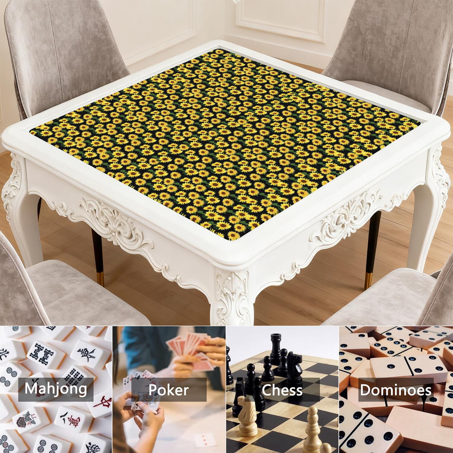 Floral Rubber Game Board Mat 31.5 Inch Square Multi-Purpose Table Mat Excellent for Mahjong Enthusiasts and Card Game Players