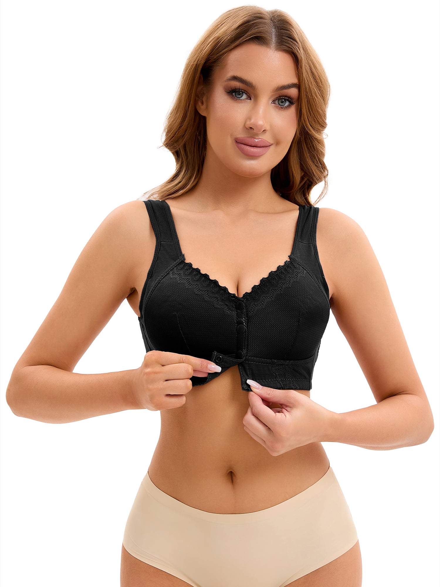 DARING DIVA Women's Full Coverage Lace Front Closure Vest Sports Bras Black S