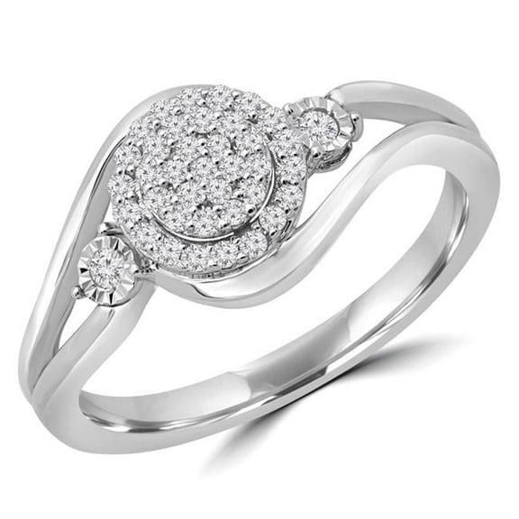 0.2 CTW Round Diamond Split Shank Promise Cluster Engagement Ring in 14K White Gold - Size 5.25