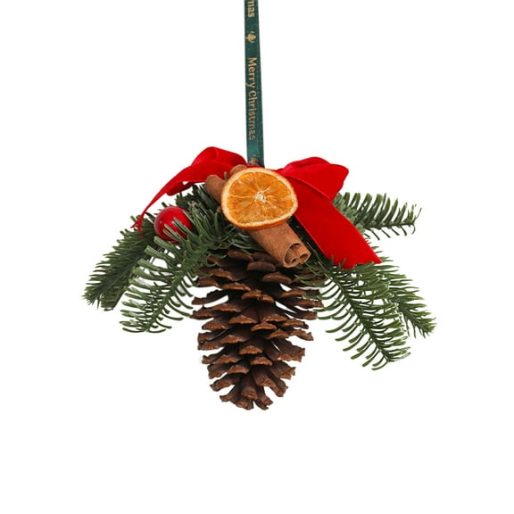 AUTUMN 8 x 6 Inchs Christmas Pine Cones Bow Decorations Picks - Snow Pine Cone with Dried Orange Slice & Cinnamon for Xmas Tree Ornaments Pinecones Decorating Winter Holidays Home (Brown)