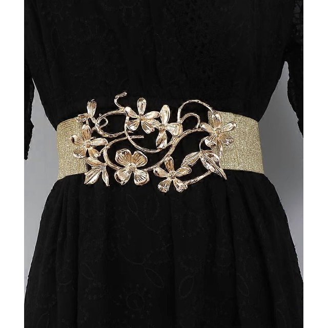 Women s Fashion Floral Buckle Elastic Corset Female Cummerbund Coat Waistband Dress Decration Wide Belt J030 cinturon negro