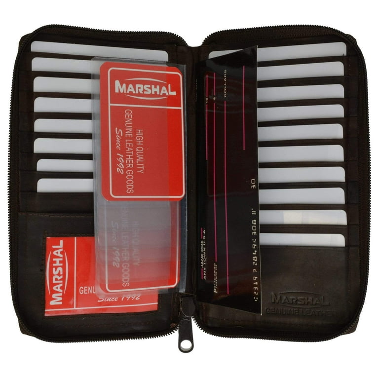 Genuine Leather Zip Around Credit Card Organizer Wallet with ID 