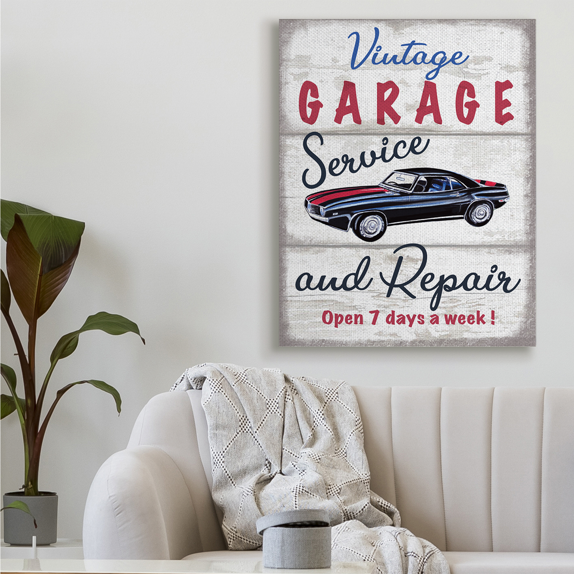 Stupell Industries Vintage Garage Service Sign Rustic Plank Pattern,36 x 48,Designed by Elizabeth Tyndall