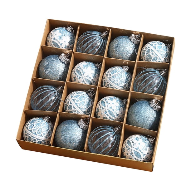 16 adornos navideños de bolas con dijes colgantes de 6 cm para decoración navideña. Azul