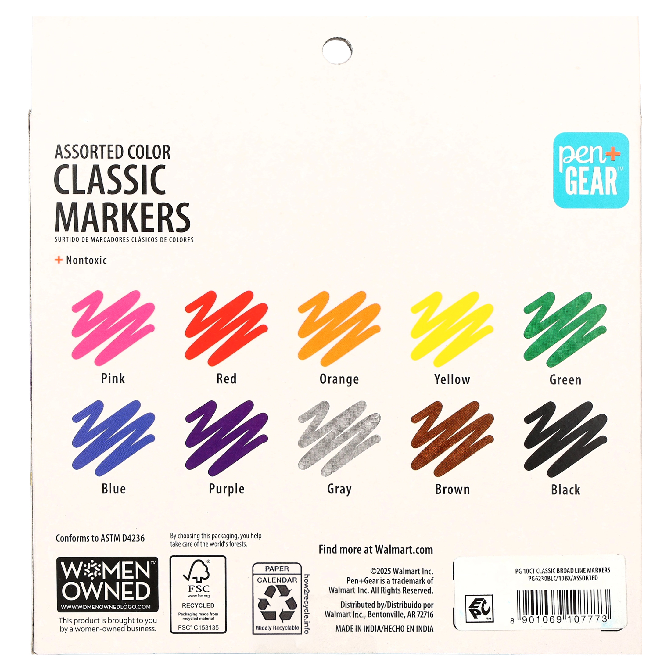 Marcadores clásicos Pen+Gear, punta ancha, colores surtidos, 10 piezas 4
