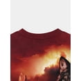 thumbnail image 4 of Men's Bold Wolf King Pattern T-Shirt - Casual Burgundy Short Sleeve Crew Neck T-Shirt with Fire Wolf Print, Lightweight Polyester Fiber, Perfect for Summer Outdoor Wear, 4 of 6