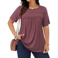 thumbnail image 2 of WellSize Lace Plus Size Women Blouses Casual Tunic Boho Tops Crew Neck Short Sleeve Shirts Trendy Summer Blouses, 2 of 8