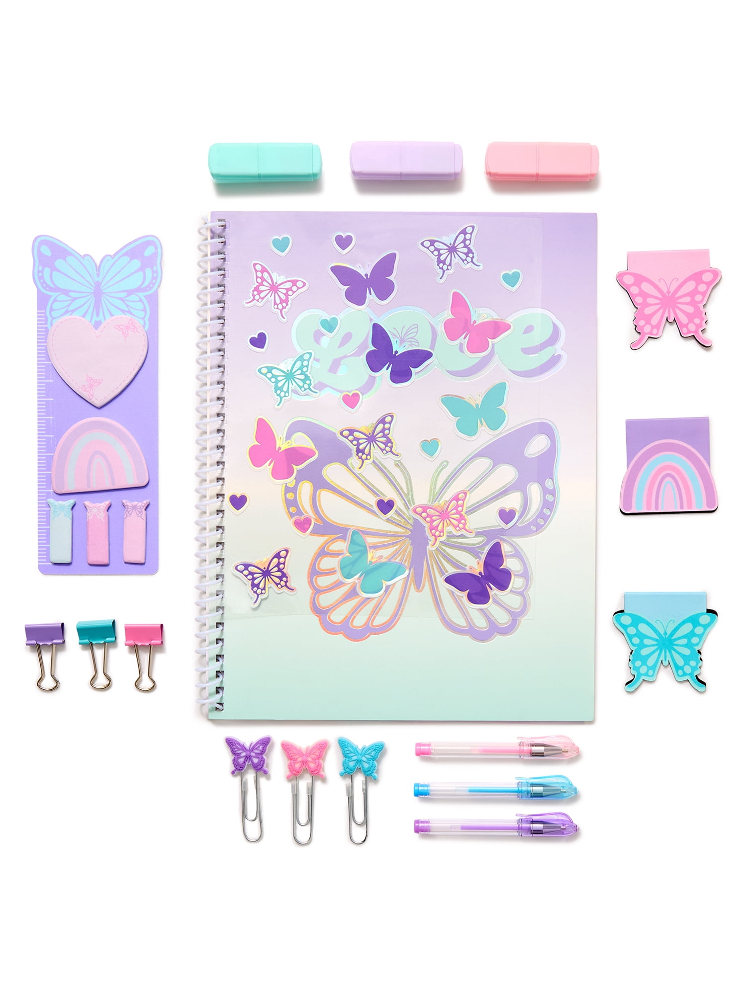 Schoolyard Vibes Girls' 17" Butterfly & Daisies Backpack & Stationary Set, Lavender