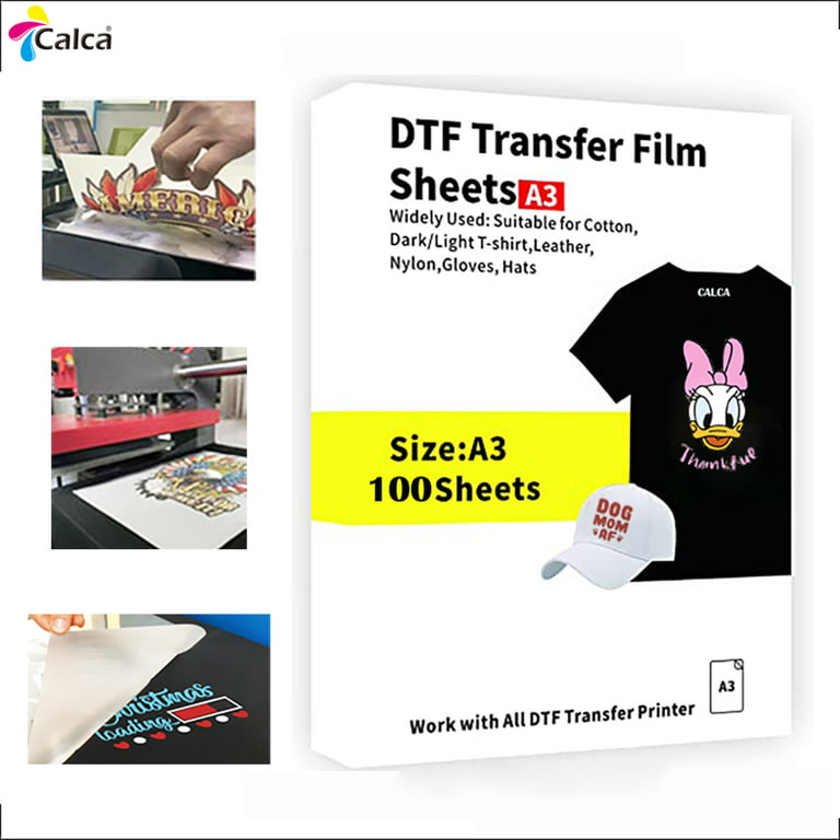 CALCA 100 Sheets A3 DTF Transfer Film Premium DTF Film Sheet PreTreat  Sheets PET Heat Transfer Paper for DYI Direct Print on T-Shirts Textile,  Double