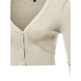 thumbnail image 4 of A2Y Women's Solid Cropped Bolero 3/4 Sleeve Button Down V-Neck Cardigan Sweater Oatmeal 4XL, 4 of 5