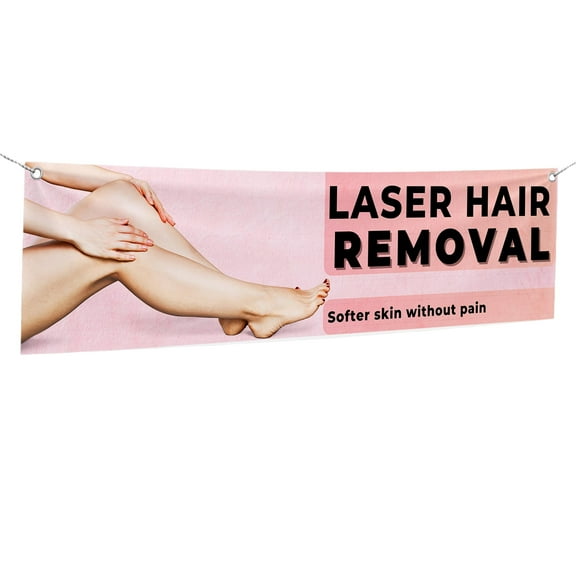 Laser Hair Removal Large Banners and Signs for Outdoor by DreamController-Polyester Banner with 4 Holes for Easy Hang Indoor & Outdoor|4x1 Feet HD Banner to Promote Church| Made in USA