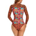 thumbnail image 2 of Charmo Women Rash Guard Two Piece Swimsuits Tiger Printed Long Sleeve Swim Shirts Bathing Suit, 2 of 6
