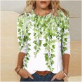 thumbnail image 2 of Htigea Trendy Printed Tshirts for Women Crewneck 3/4 Sleeve Tops Basic Pullover Tee Cozy Daily Vacation T Shirts Green,M, 2 of 4