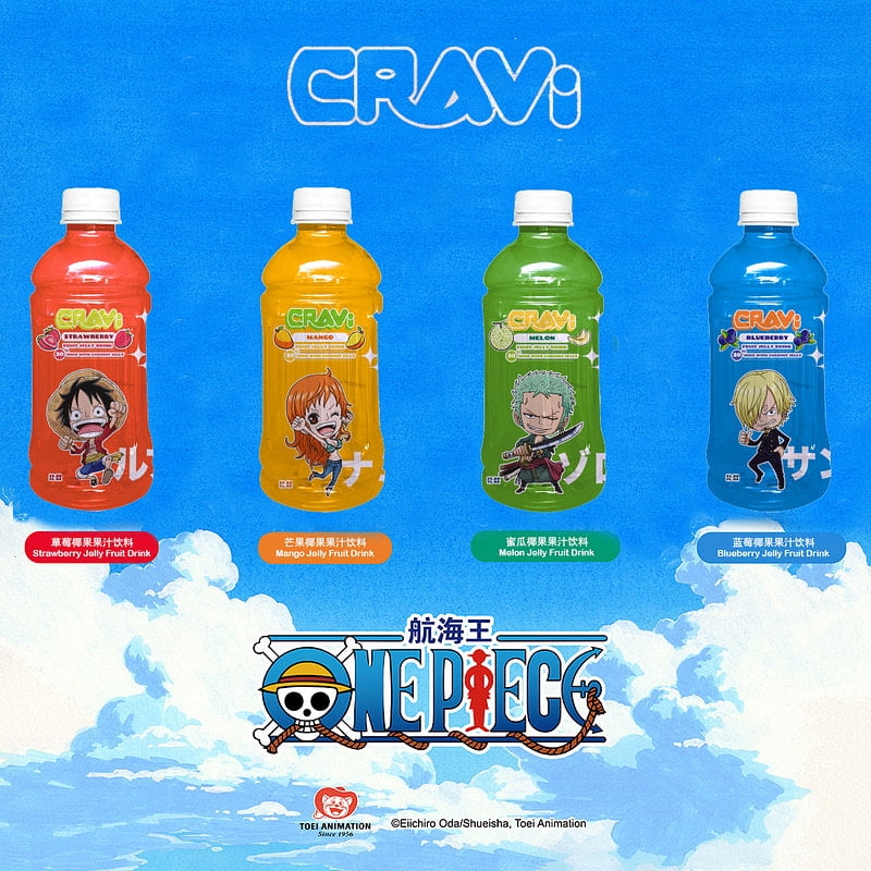 CRAVI One Piece Coconut Jelly Melon Fruit Drinks (Contains 30% Juice) - 6 packs
