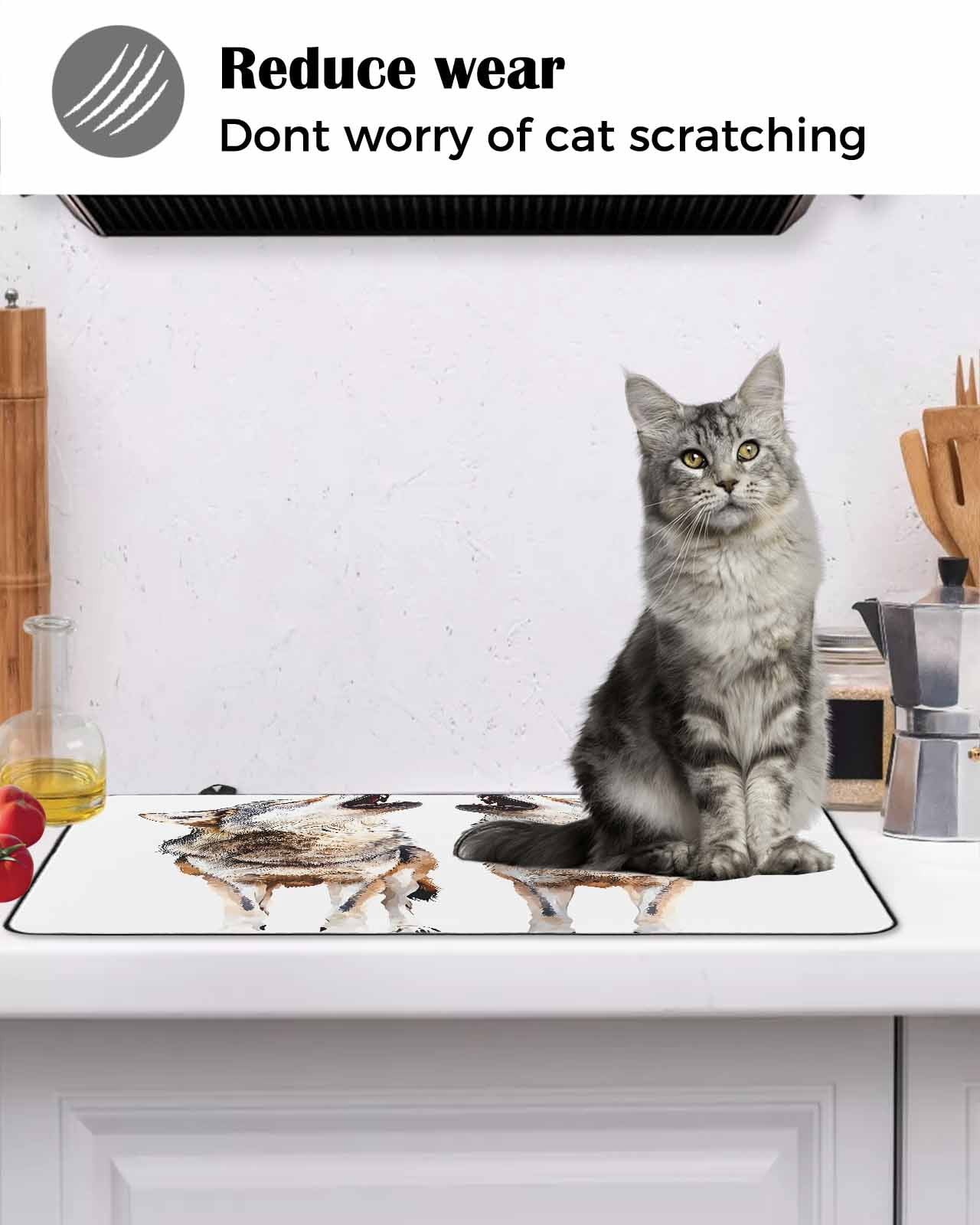nqOlkjepod Large Induction Cooktop Protector Mat 24"x21", Modern Wolves Stove Top Covers for Electric Stove, Abstract Watercolor Animals Print Stove Burner Cover Mats, Glass Top Stove Cover