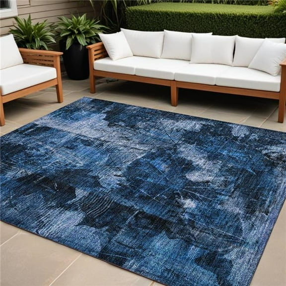 HomeRoots 563186 10 x 14 ft. Navy Blue Floral Washable Non Skid Indoor Outdoor Rectangle Machine Woven Area Rug