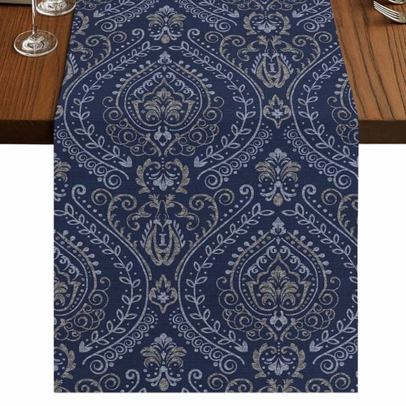 Navy Blue Table Runner 120 Inches Long,Boho Vintage Ethnic Tribe Abstract Art Cotton Linen Table Runners Dresser Scarves,Fabric Tabletop Scarf Furniture Cover for Home Dinner Party 13"x120"