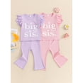 thumbnail image 4 of Aojekbee Baby Girl Summer Outfits Letter Embroidery Short Sleeve T-Shirt and Elastic Flare Pants Cute 2 Piece Clothes, 4 of 10