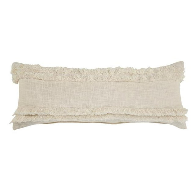 LR Home PILLO07669NAT1230 Oreiller à Franges Solides en Forme de Rectangle Lombaire - 36 x 14 Po.