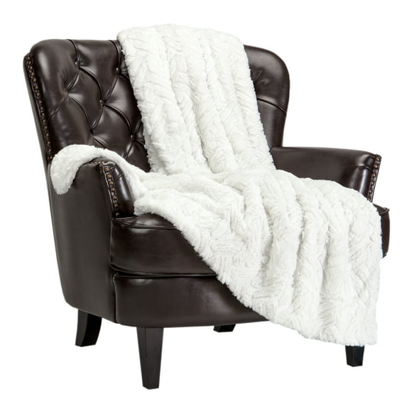 Chanasya Fuzzy Soft Cloud Textured Embossed Faux Fur Throw Blanket - Plush Sherpa Solid Cozy Blanket for Bed Sofa Chair Couch Cover Living Bed Room (50x65 Inches) Egret White Blanket