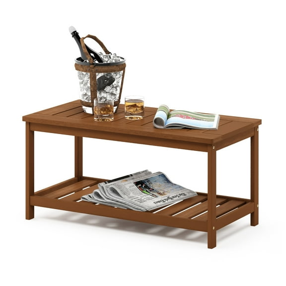 Furinno Tioman Hardwood Coffee Table with Shelf in Teak Oil