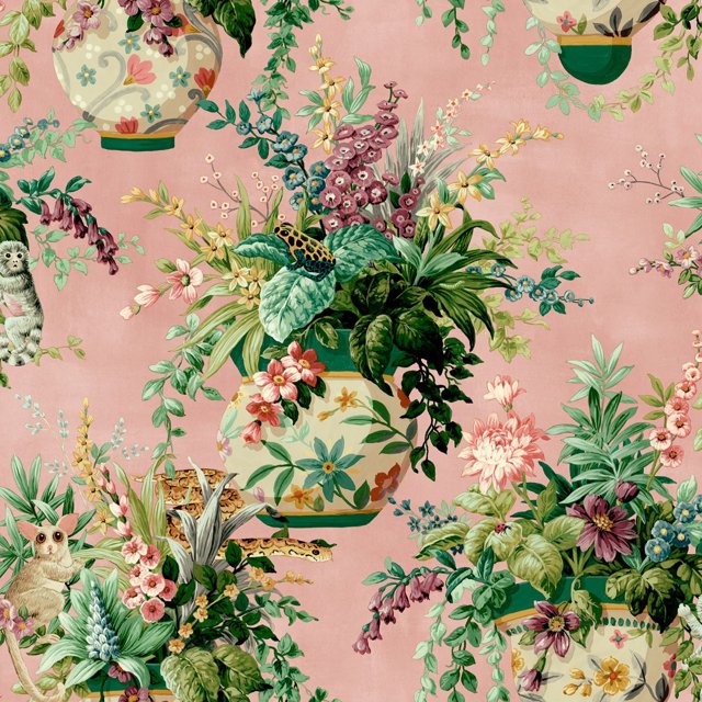Holden Décor - Papel Pintado de Pared Diseño Florero Floral (Rosa, Verde)