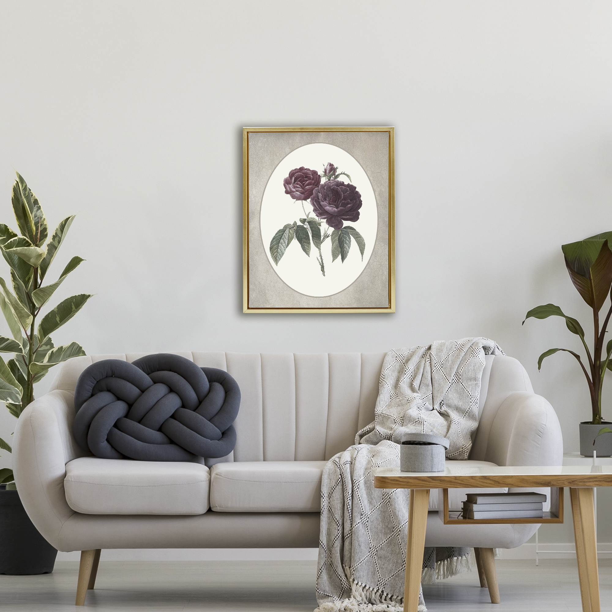 Vintage Blooms within Oval Gold Framed Floater Canvas Wall Art, design by Lettered and Lined
